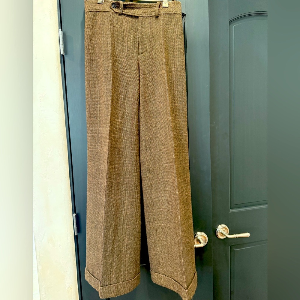 Ralph Lauren Wide-Legged Check Pleated Wool Pants